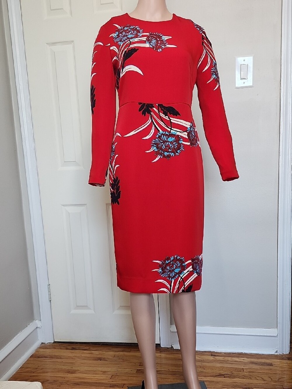 Red Floral Print Dress with Turquoise Accents